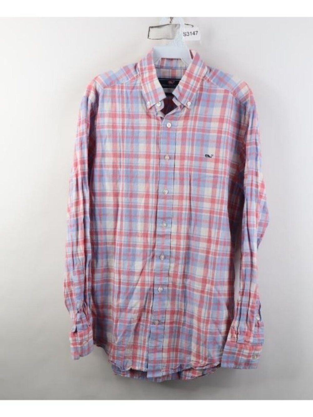 Vineyard Vines Mens Medium Slim Fit Whale Linen Blend Collared Button Down Shirt